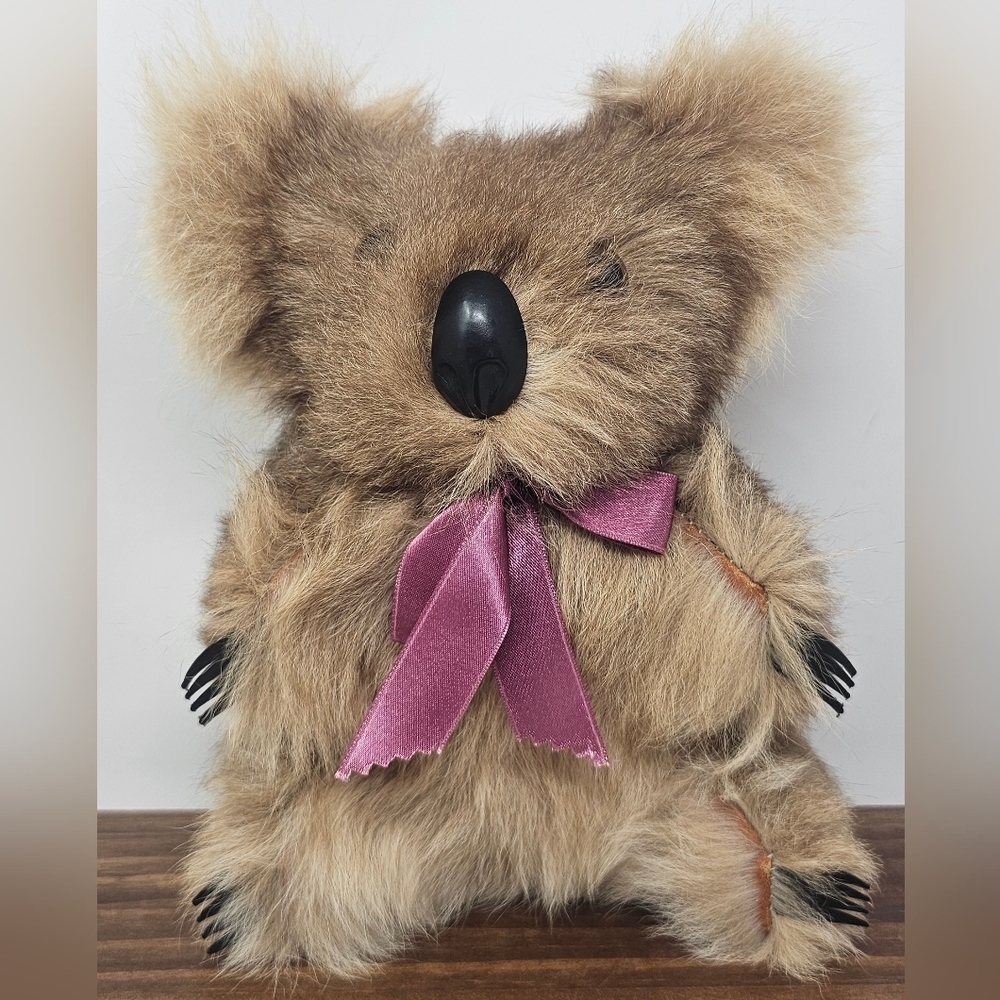 Vintage Koala Bear Plush w/ Real Kangaroo Fur Australian Animal 9” Collectible